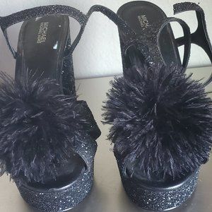Michael Kors Black Glitter Pom Pom Platform Shoe